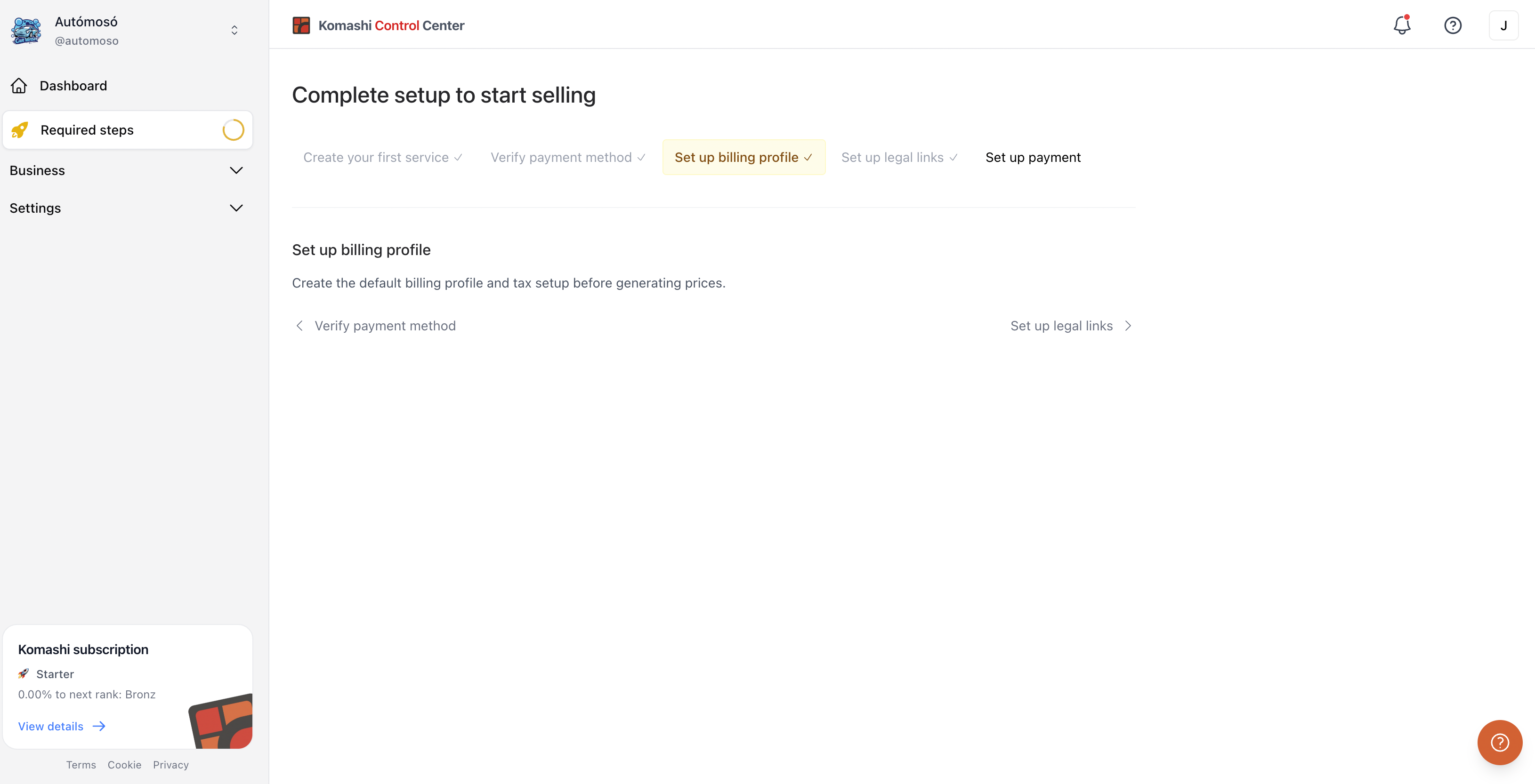 Set up billing profile step