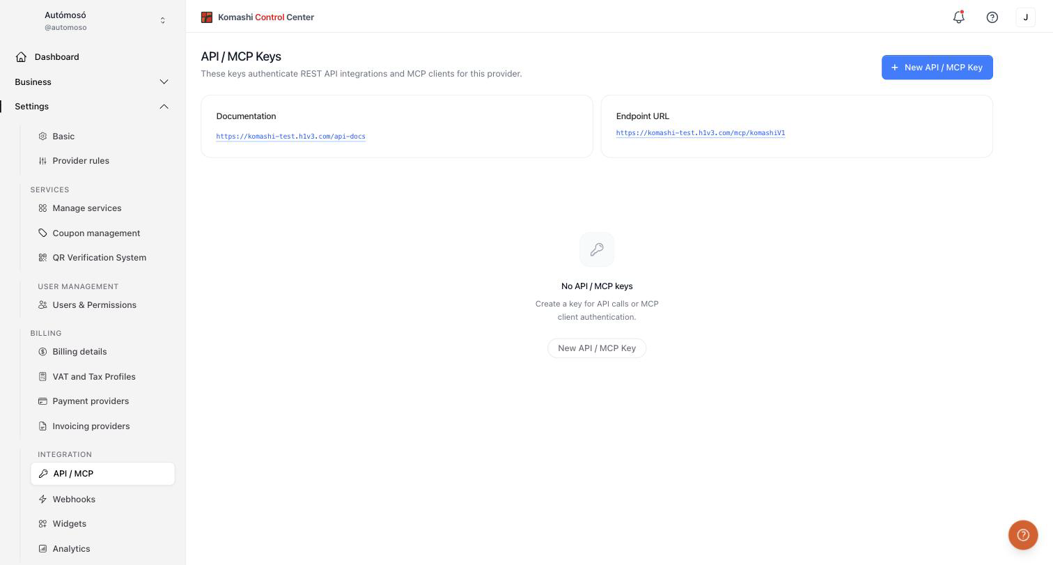 API / MCP Keys page