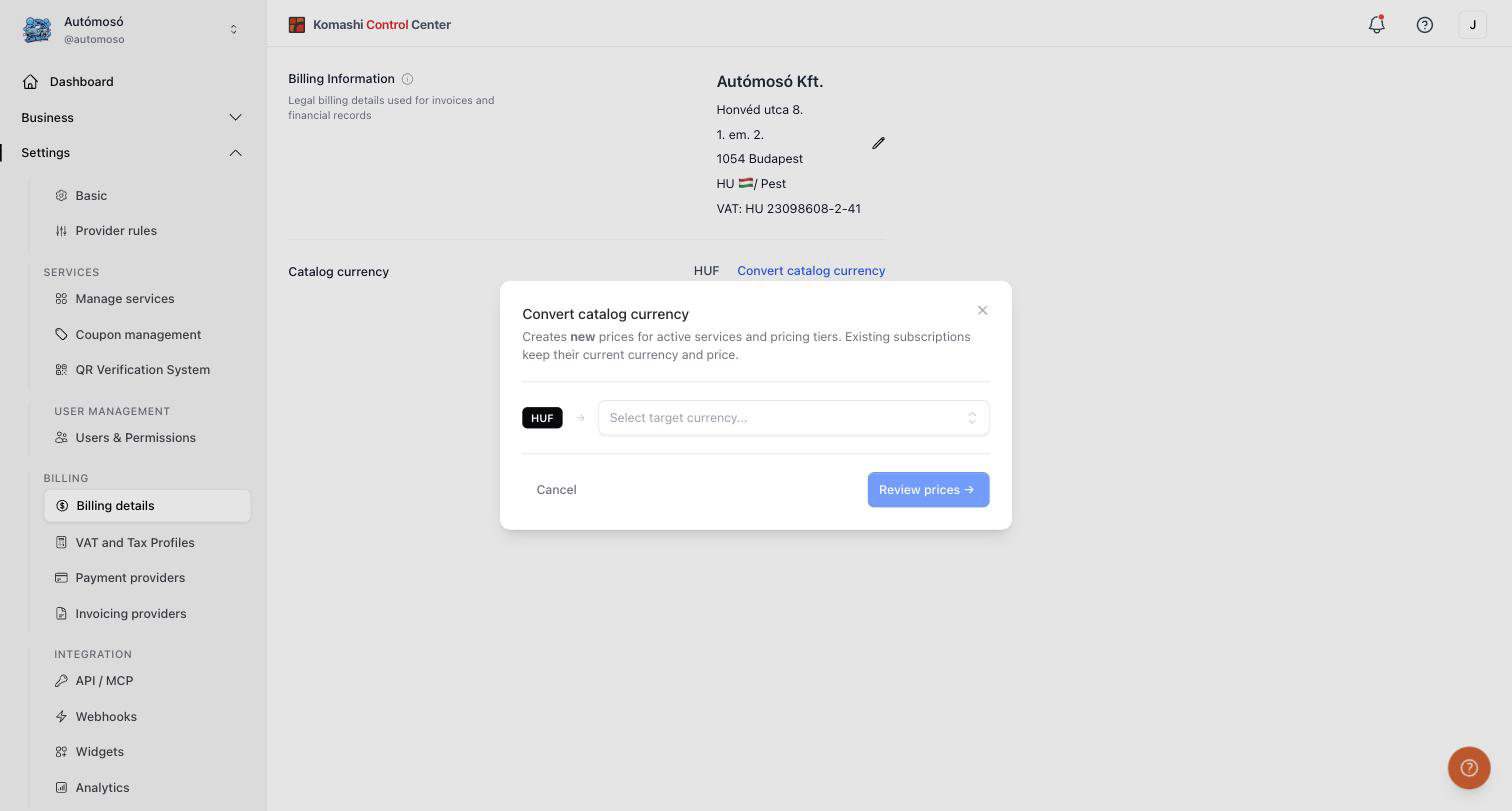 Convert catalog currency dialog
