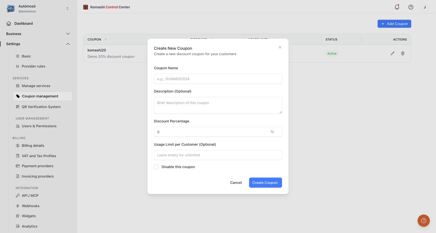 Create New Coupon dialog