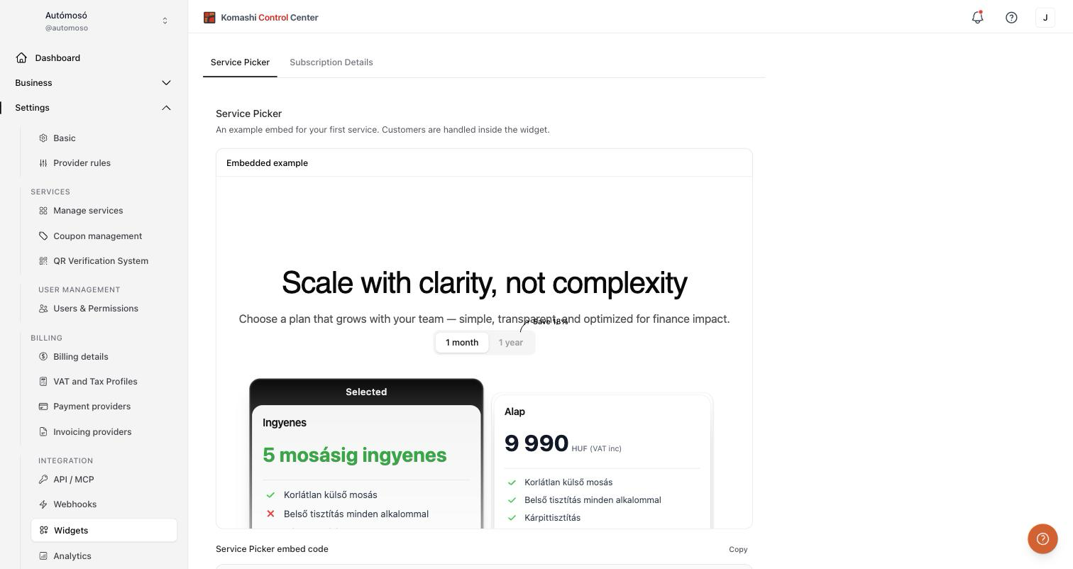 Service Picker widget