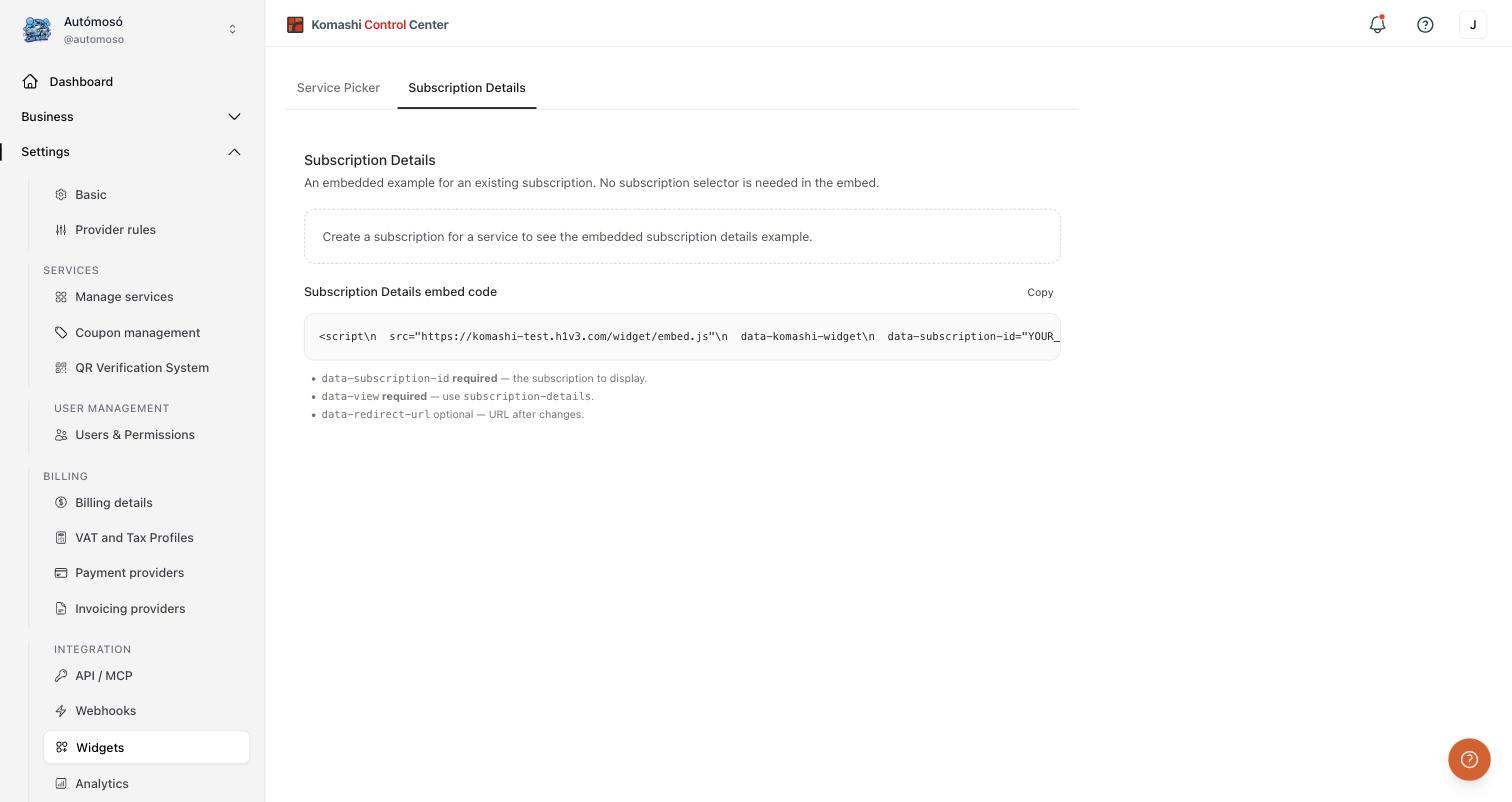 Subscription Details widget